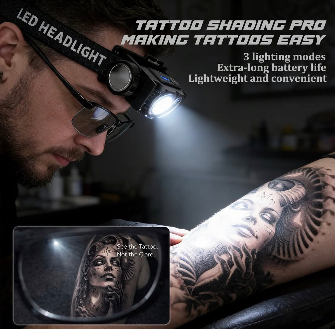 Dual headed LED with anti glare goggles