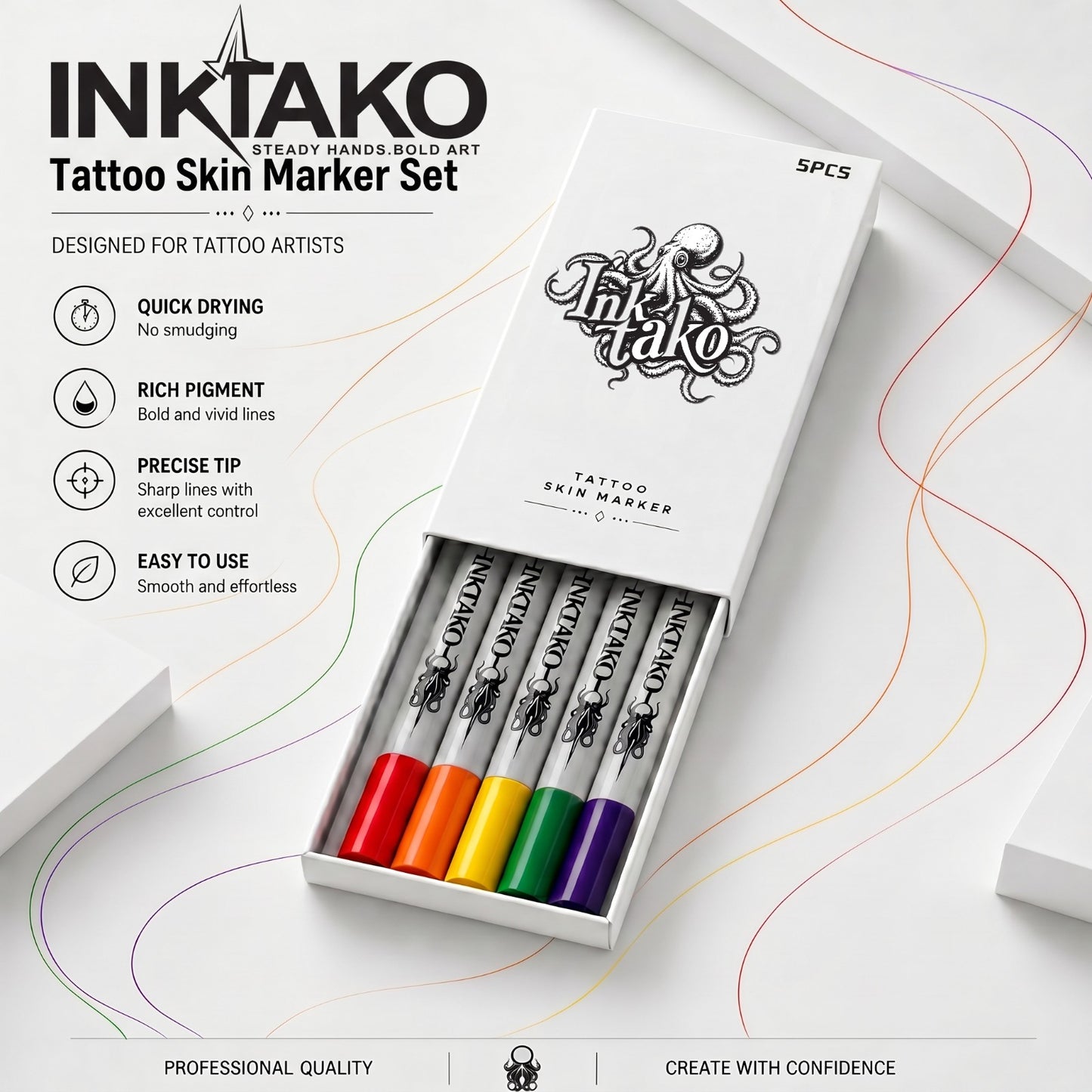 INKTAKO Tattoo Dual Tip Skin Marker Pens