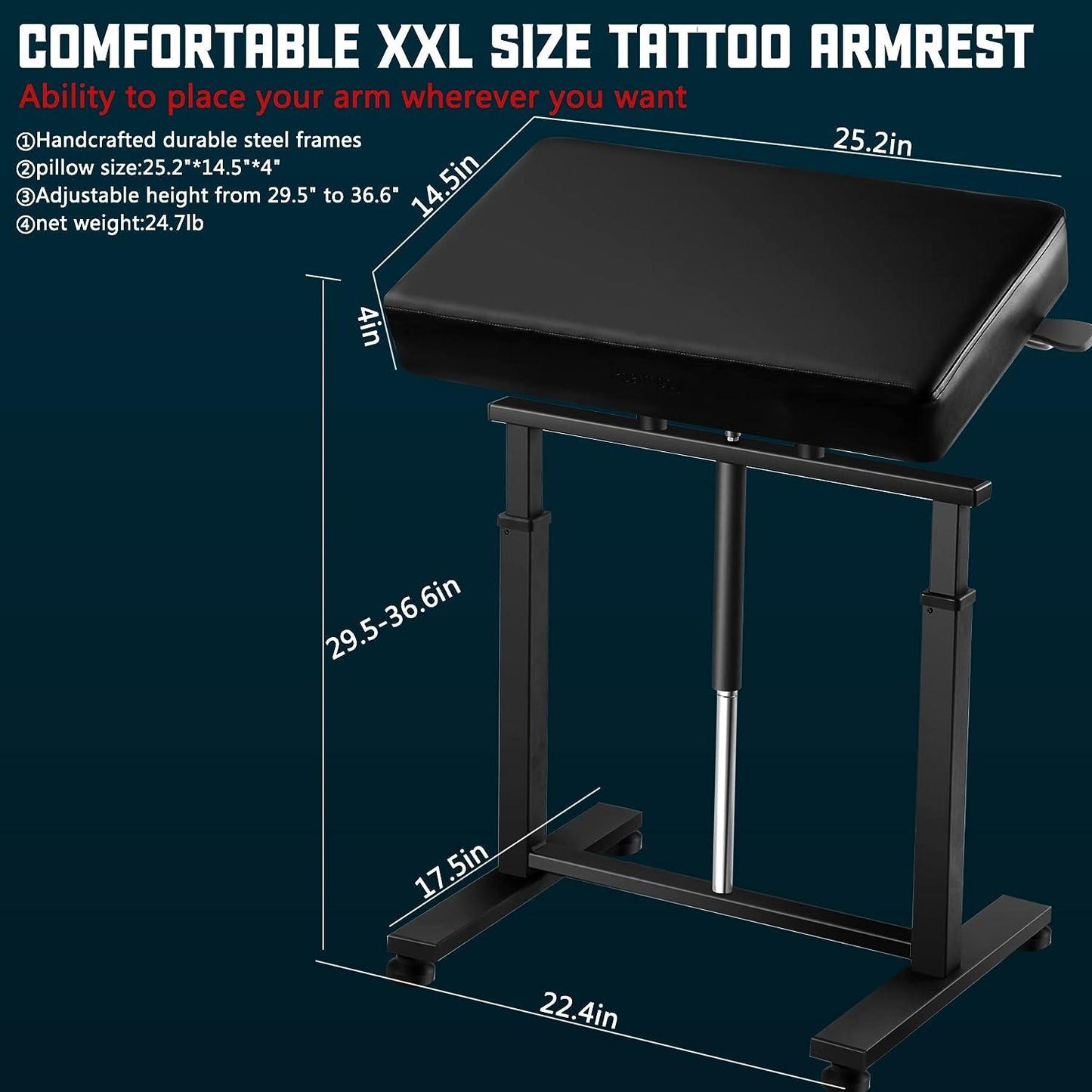 Tattoo Armrest Hydraulic - XXL - Black - Tattoo Everything Supplies
