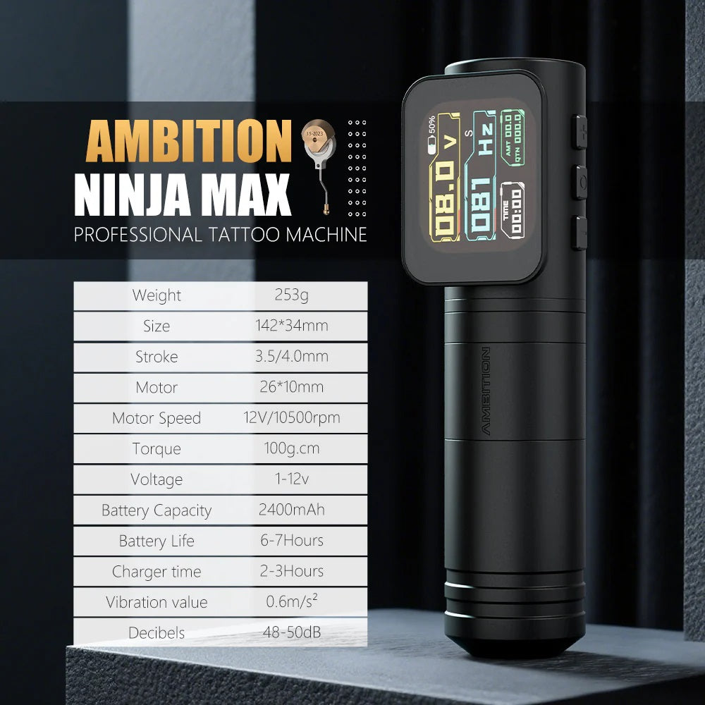 Ninja MAX Wireless Tattoo Pen Machine with 2 Batteries