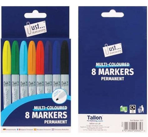Permanent Markers Multi Coloured Bullet Tip Pack of 8