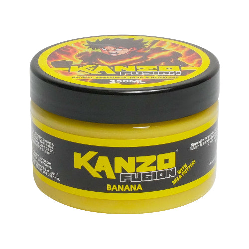 Kanzo Fusion banana hair product jar on a white background