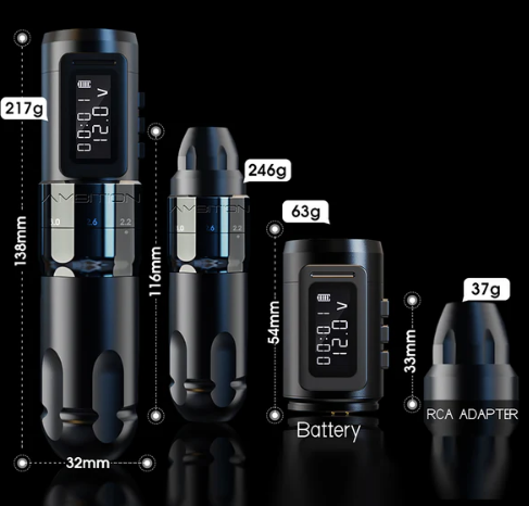 Tattoo Machine Ambition Mars-U Adjustable Stroke Wireless inc 2 batteries