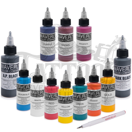 Waverly Color Ink 12 Bottle Sample Set - Tattoo Everything Supplies