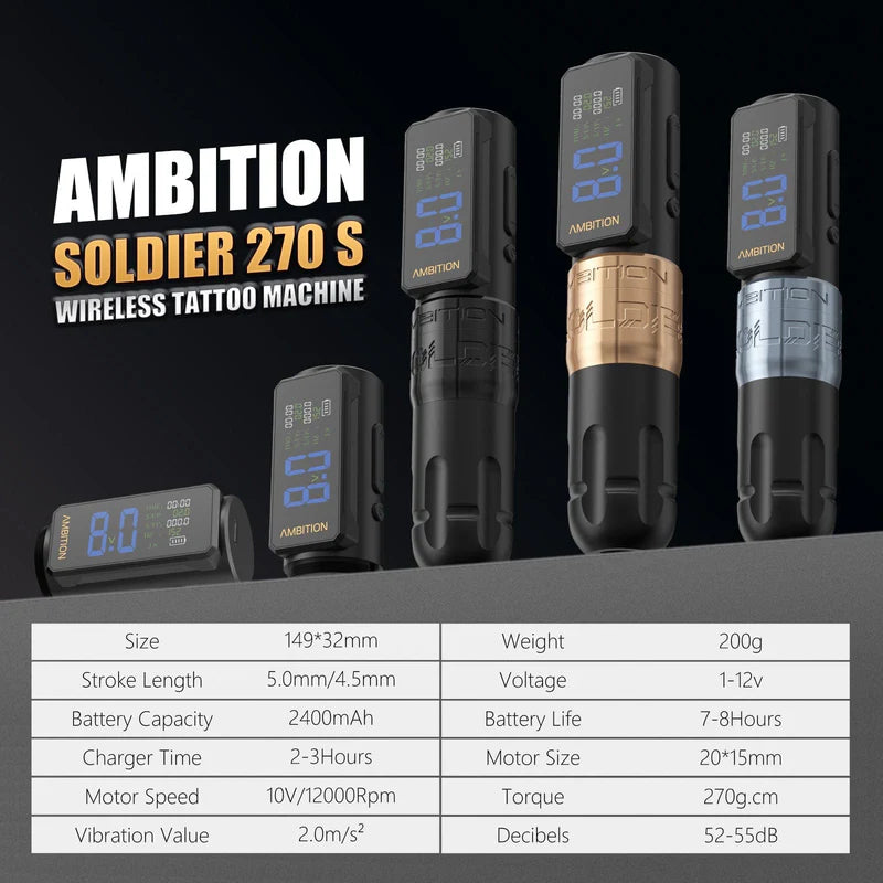 Soldier Ambition 270S Wireless Rotary Tattoo Machine 5mm - 2 batteries