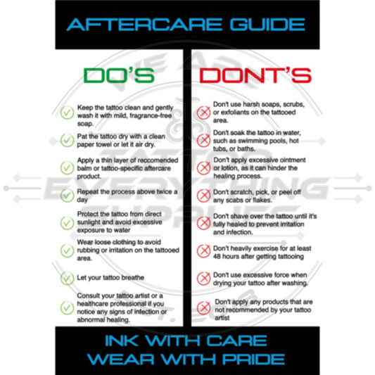 Aftercare Sheet - Digital Version To Download - LAPTOP OR PC ONLY - Tattoo Everything Supplies