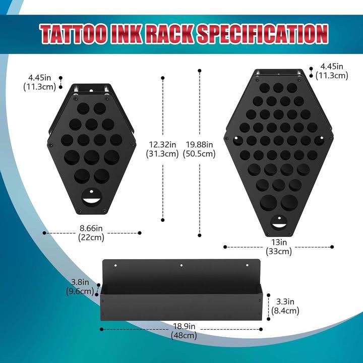 Tattoo Ink Wall Rack Display - 3 Coffin Set & Tray