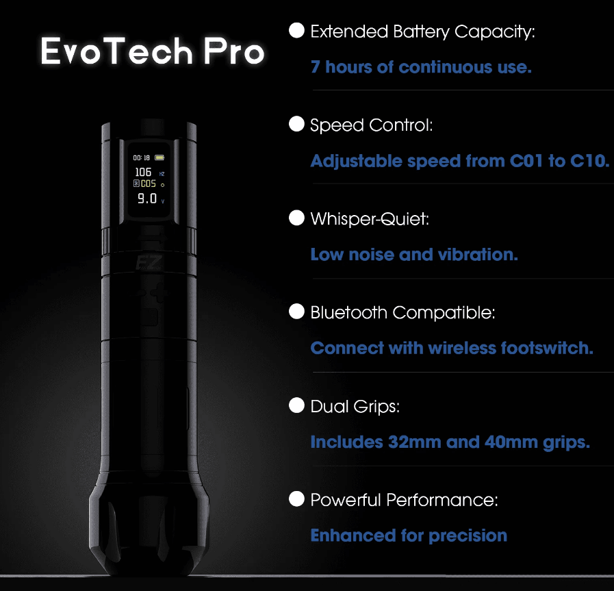 EZ EvoTech Pro Wireless Battery Tattoo Pen Machine - Tattoo Everything Supplies