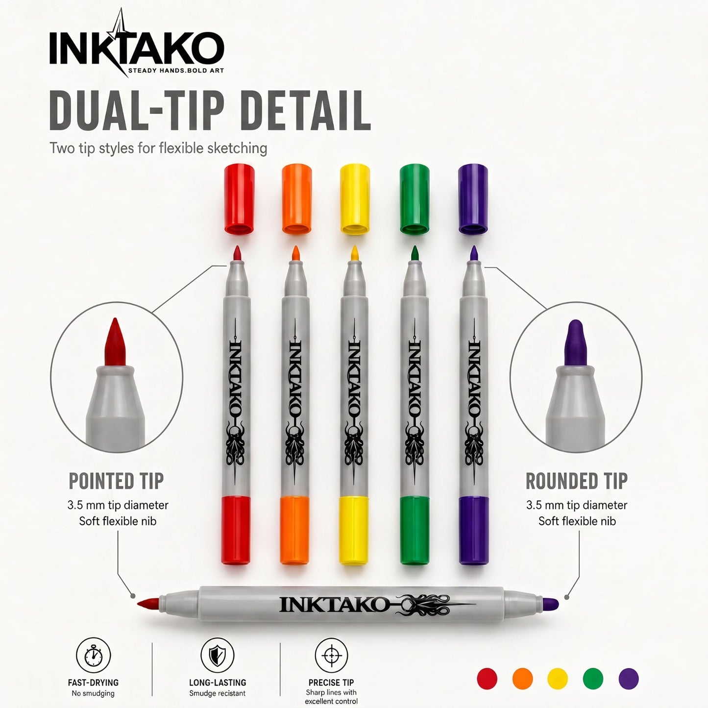 INKTAKO Tattoo Dual Tip Skin Marker Pens
