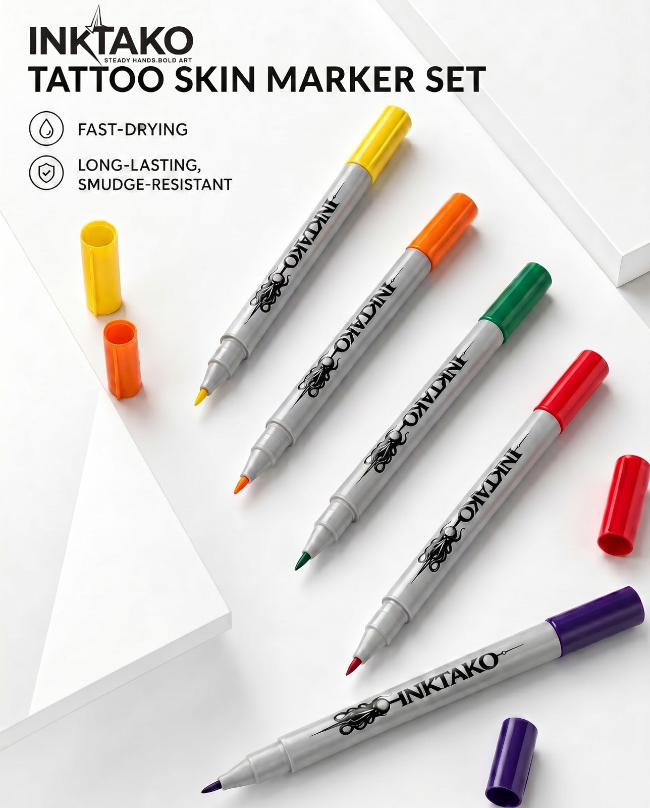 INKTAKO Tattoo Dual Tip Skin Marker Pens