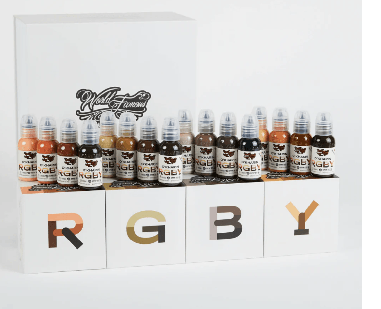 Complete Set of 16 World Famous Ink Sasha Okarin RBGY Set 30ml - Tattoo Everything Supplies