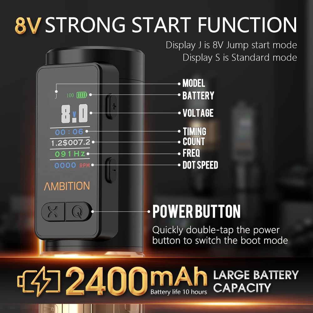 Soldier Ambition Wireless Rotary Tattoo Machine 4mm - With 2 batteries