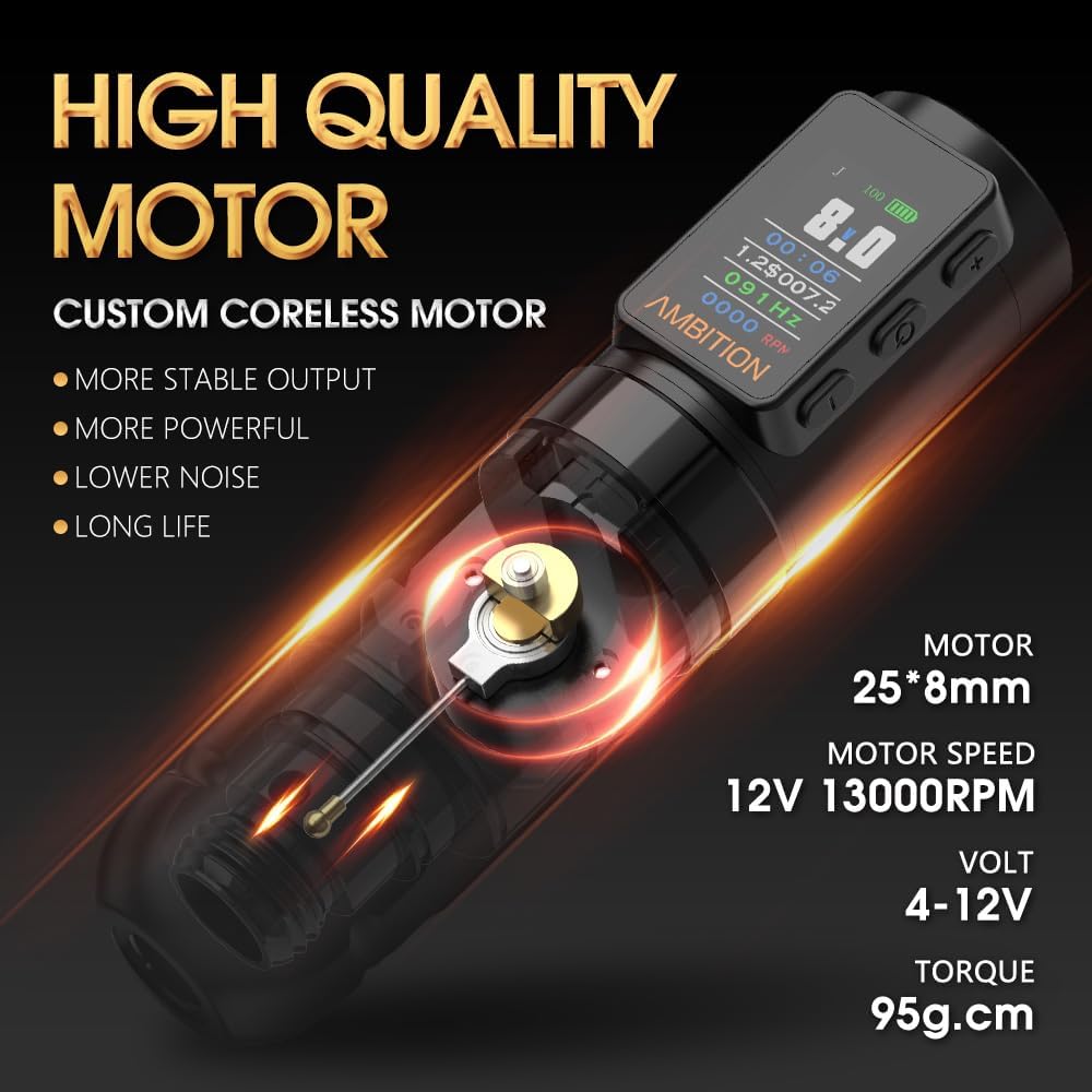 Soldier Ambition Wireless Rotary Tattoo Machine 4mm - With 2 batteries