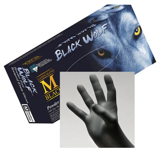 WOLF Latex Gloves Black Powder Free
