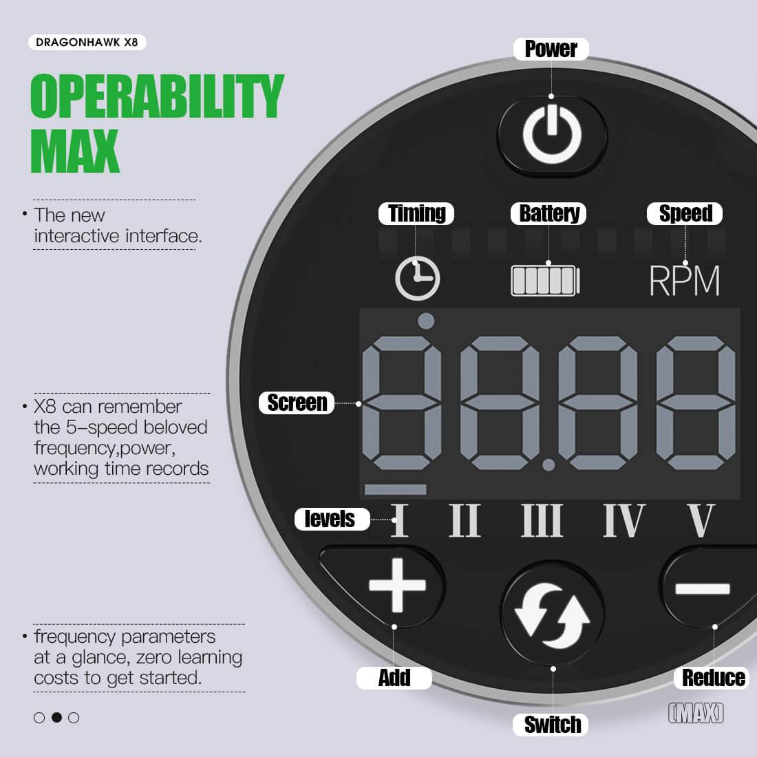 Dragonhawk X8  Wireless 5 speed Adjustment Rotary Tattoo Pen