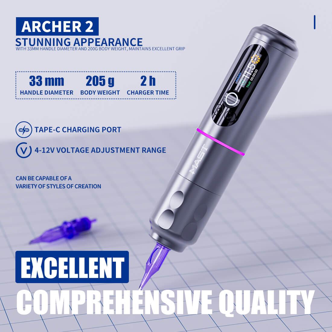 Mast Archer 2 Wireless Battery Rotary Tattoo Pen Colour Screen - Tattoo Everything Supplies