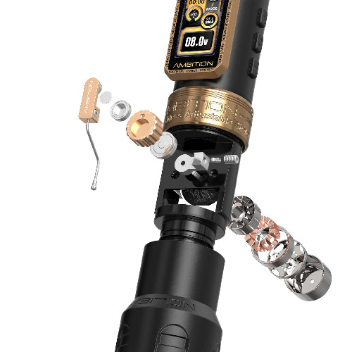 Close-up of a vaping device with visible branding on a white background
