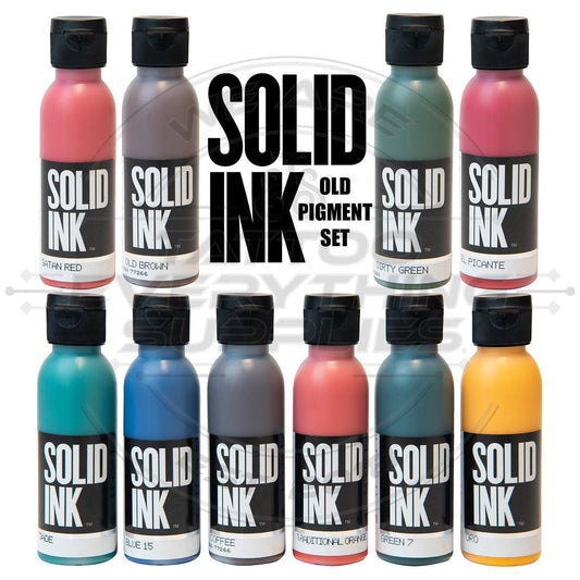 Solid Ink - Old Pigment - Set of 10 - 2oz - Tattoo Everything Supplies