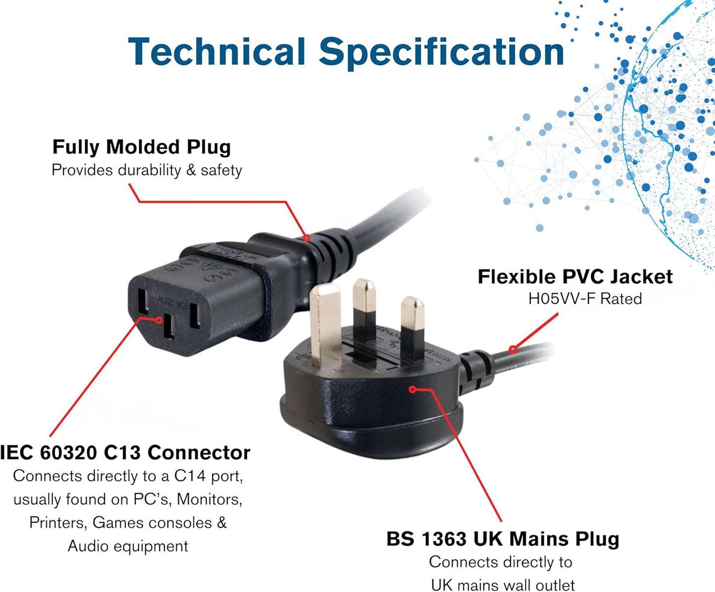 Kettle Lead (IEC) Power Cable 3 Pin UK