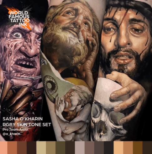 Complete Set of 16 World Famous Ink Sasha Okarin RBGY Set 30ml - Tattoo Everything Supplies