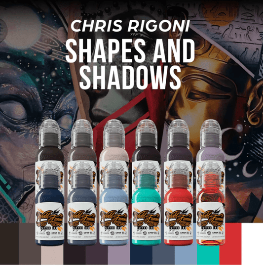 Set of 12 World Famous Ink Chris Rigoni Shapes & Shadows Set 1oz - Tattoo Everything Supplies