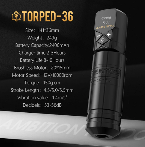 Tattoo Machine Torped Ambition Wireless Rotary 4.5mm-5.5mm inc 2