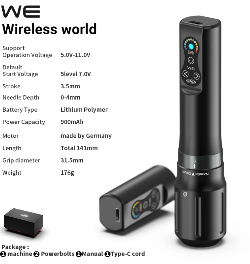 CNC WE Wireless Tattoo Pen Machine Dual Batteries
