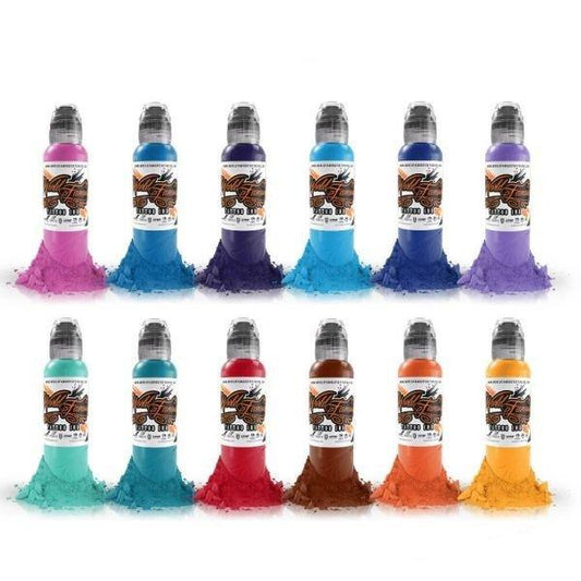 Complete Set of 12 World Famous Ink Primary Colour Set #2 30ml - Tattoo Everything Supplies