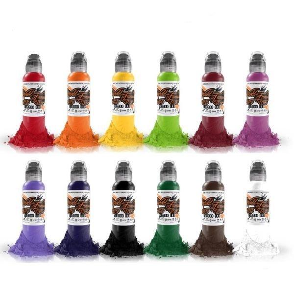 Complete Set of 12 World Famous Ink Primary Colour Set #1 30ml - Tattoo Everything Supplies