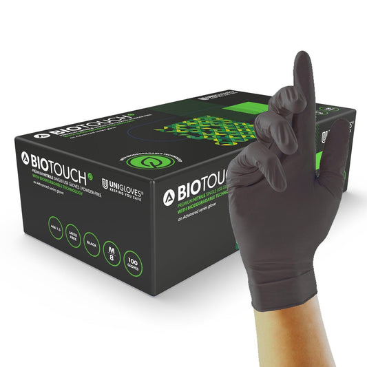 Uniglove Black BioTouch biodegradable Nitrile Gloves (NO CODES TO BE APPLIED) - Tattoo Everything Supplies