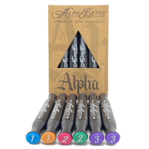 Alpha Betts Premium Pack of 6 Skin Markers - Tattoo Everything Supplies