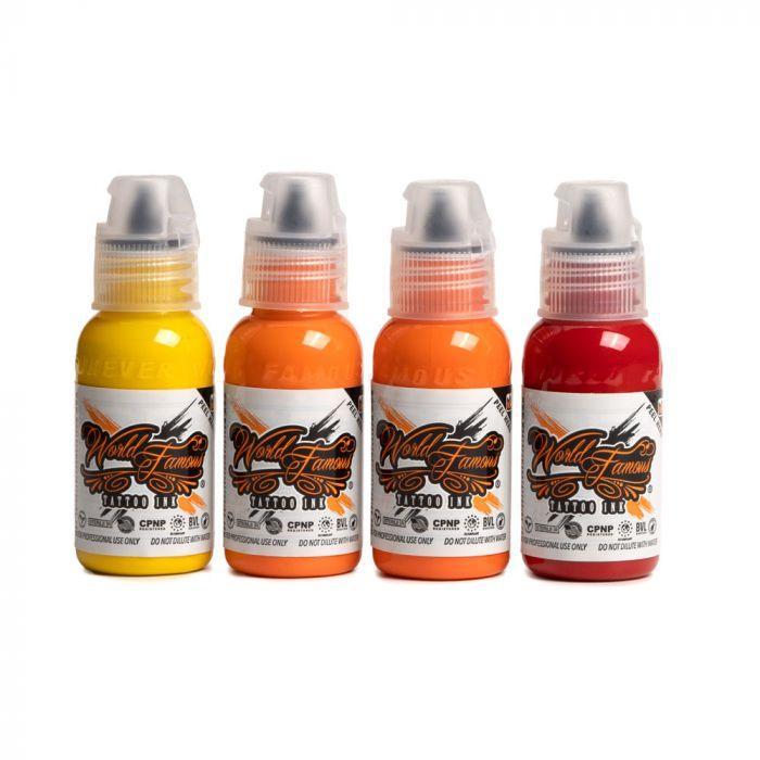 World Famous Tattoo Ink Blazin’ Hot Ink Set 4 x 1oz Set - Tattoo Everything Supplies