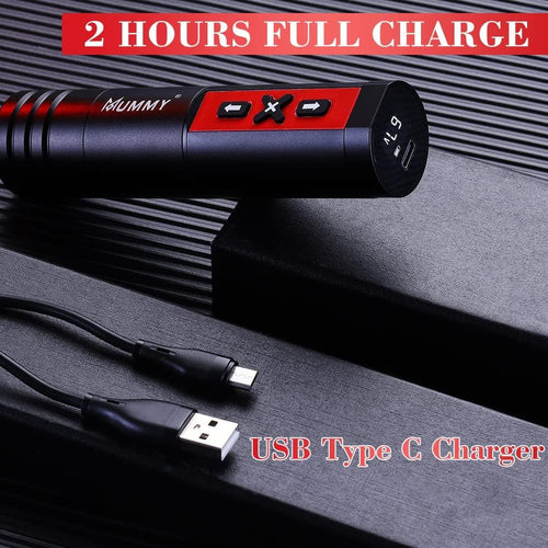 Mummy Rotary Tattoo Pen – Japanischer Coreless Motor, Aluminium-Rahmen, 3,2/3,7 Mm Strich (schwarz)